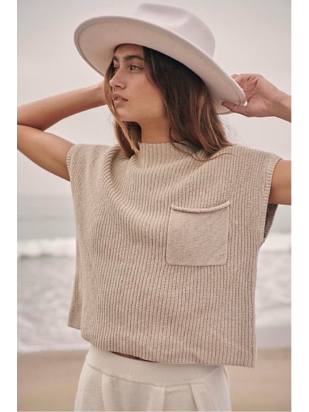 Free People Beach Freya Sweater Top in oatmeal tan size large